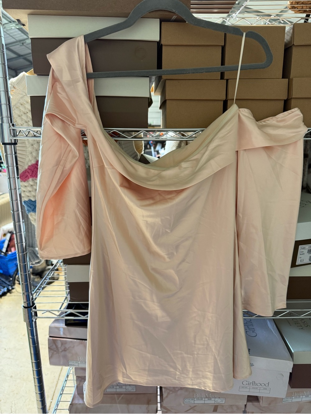 Le Lis One-Shoulder Satin Mini Dress in Blush